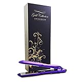 ISO Beauty Gold Collection Metallic Color 1.5 Inch Floating Plates Flat Iron Hair Straightener With Adjustable Auto Power Off, Smart Memory, Temp Control & LCD Display (Purple)