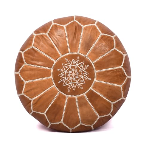 Handmade Moroccan Genuine Leather Pouf Cover – Unstuffed Round Floor