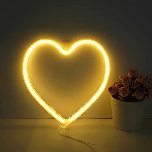 Ninite LIGHTS Heart LED Neon Light, USB/Battery Powered Heart Shaped Neon Sign Lamp, Decorative Night Light for Bedroom, Living Room, Kids Room, Wedding, Party, Christmas