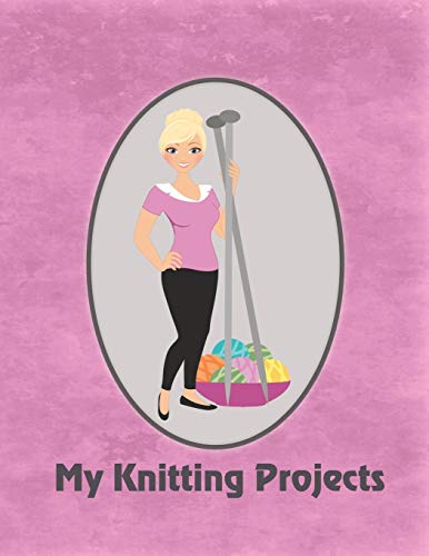 My Knitting Projects: Modern Knitting Woman With Blonde Hair on a Dark Rose Background, Glossy Finish