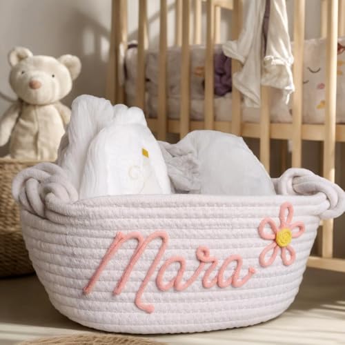 Miguha Personalisierter Spielzeugkorb, Personalisierter Baby-Namenskorb, Handgemachte Windelbox aus Seilbaumwolle, Babyparty, Welpe Haustierkorb Organizer Geschenk