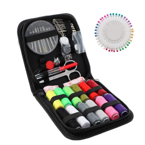 Kit de Costura de 112 piezas, Costurero Accesorios Costura, Estuche portatil de Accesorios para Viajes, Principiantes, Hogar, reparaciones, arreglos de ropa y emergencias