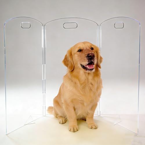All Cheerful Clear Freestanding Dog Gate - 3 Panel Foldable Pet Gate for Doorways No Drilling Needed, Transparent Puppy Fence with Support Feet, Indoor Dog Barrier for Home Safety (60" W x 32" H)
