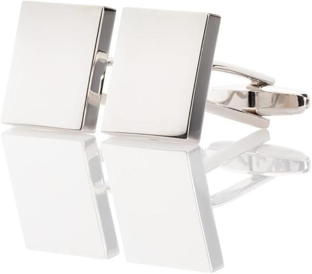 Personalised Square Silver Cufflinks with Luxury Chrome Case - Engraved with Your Custom Text