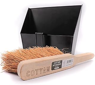 COTTAM Heavy Duty Metal Dustpan (Black) With Handle & Soft Hand Brush | Hooded Dust Pan / Dust Collector With Soft Hand Brush For Cleaning Home, Log Burner, Stove, Workshop & Garden