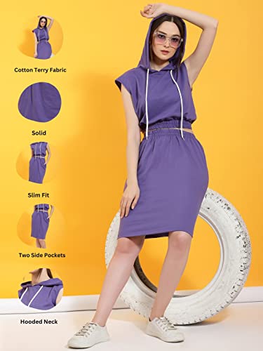 Image of RIGO Women's Cotton Mid-Thigh Length Co-Ord Set (WTRKST1025-M Purple1