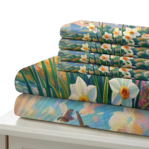 Housse de couette fermeture éclair cachée Narcisse 3D parure lit simple microfibre infroissable - 6