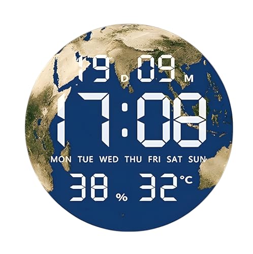 Image of Amazon Brand - Umi Acrylic Digital Wall Clock for Bedroom Living Room Stylish LED USB Tabletop 3D Picture Clocks with Time Day Date Month Temperature Display for Home Office 24.3x24.3cm (Blue Planet)