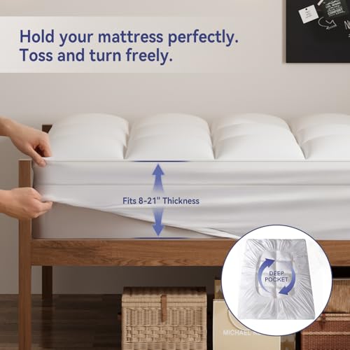 Image of ELEMUSE Twin Mattress Topper, Thick Pillow Top Mattress Pad | Overfilled down alternative filling adds plush comfort. Deep pocket design fits twin beds for small spaces and guest rooms.