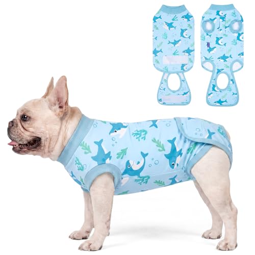 Image of cyeollo Dog Surgery Recovery Suit, Soft Surgical Body Suits for Female Male Dog, Comfy Spay Neuter Onesie for Small Medium Dogs, E-Collar & Cone Alternative, Anti-Licking Wound Pet Clothes, Shark L