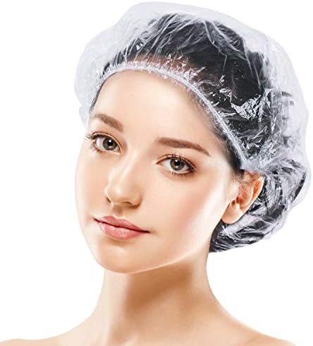 100PCS Shower Caps Disposable, Thicker and Larger Waterproof Clear Hair Bath Caps, Premium Plastic Hair Cap for Women Kids Girls, Spa, Hair Solon, Travel, Hotel and Home Use(Size 17.3IN/44CM)