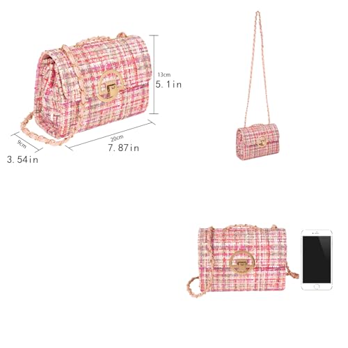 Women Tweed Purses Lattice Clutch Crossbody Bag Trendy Ladies Evening Square Shoulder Bag with Chain Designer Purses3