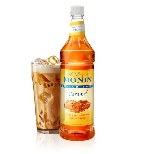 Monin - Sugar Free Caramel Syrup, Mild and Sweet, Great for Coffee and Desserts, Gluten-Free, Non-GMO (1 Liter)