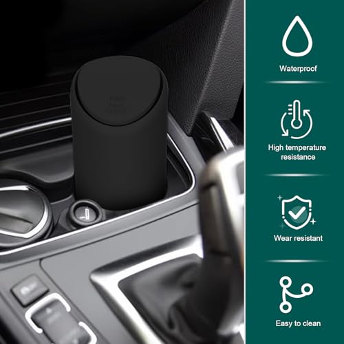 Image of Eratus Pack-1 Car Trash Can, 6.2 inch x 2.5 inch Silicone Noiseless Environmentally Friendly Waterproof Storage Bin, Odor Isolation Detachable Cleanable Cup Holder Trash Can, Universal for Cars (Black)