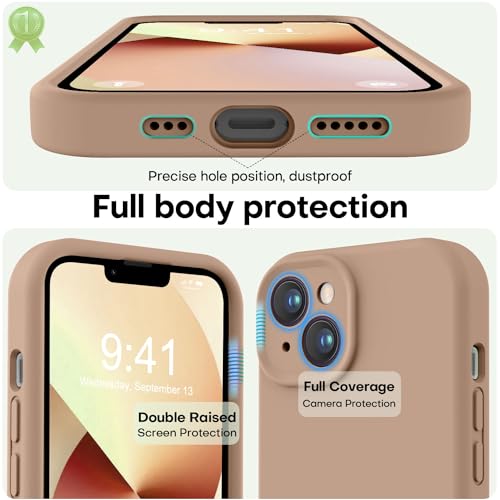 Image of LOVE 3000 Designed for iPhone 13 Case, Premium Silicone with [Camera Protection] [Soft Anti-Scratch Microfiber Lining] Shockproof Protective Phone Case for iPhone 13 Women Men Girls 6.1 inch, Light Brown