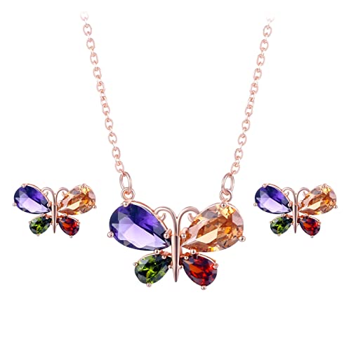 Juego de joyas de mariposa KnSam de 3 piezas collar y pendientes de oro rosa con circonitas