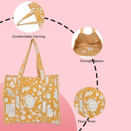 Image of Women's 100% Cotton Lightweight Shoulder Tote Bag with Interior Poeckt Casual Handbag for Women