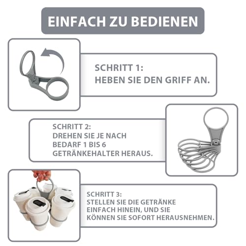 Funalix Zusammenklappbarer Getränketräger,2 Stücke Faltbarer Rotierender Becherträger,Tragbarer Becherhalter für Kaffee Bier Getränkelieferung Im Urlaub（Grau）