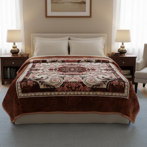 Image of Luxurious Heavyweight Microfiber Korean-Style Plush Blanket, Floral Velvet, 240x220 cm, Winter Comfort, Single Layer (Golden Multicolor, Single)