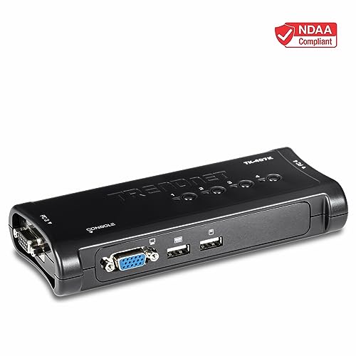 Image of TRENDnet 4-Port USB KVM Switch, TK-407K, Control Up to 4 Computers, Windows, Linux, Mac OS Compliant, 2048 x 1536 VGA Resolution, NDAA & TAA Compliant, KVM Cables Included, Black