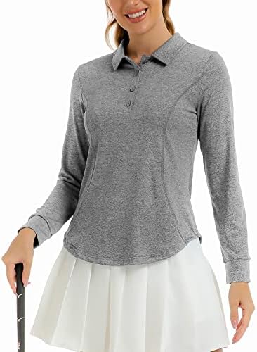 LURANEE Collared Shirts for Women,Polo Shirts for Ladies Dry Fit Junior Golf Long Sleeve Winter Casaul Stylish Classic Button Yoga Fitness Tanks for Walking Jogging Grey 2XL