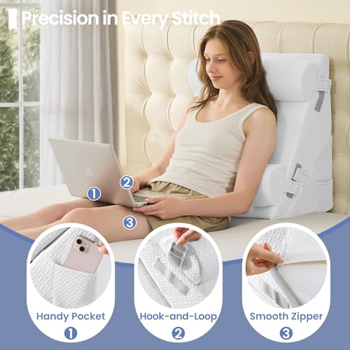 Sasttie Wedge Pillow Set for After Surgery, 4PCS Adjustable Bed Wedge Pillow Headboard with Memory Foam Neck Cushion – for Acid Reflux, Sleeping, Neck & Back Support, White
