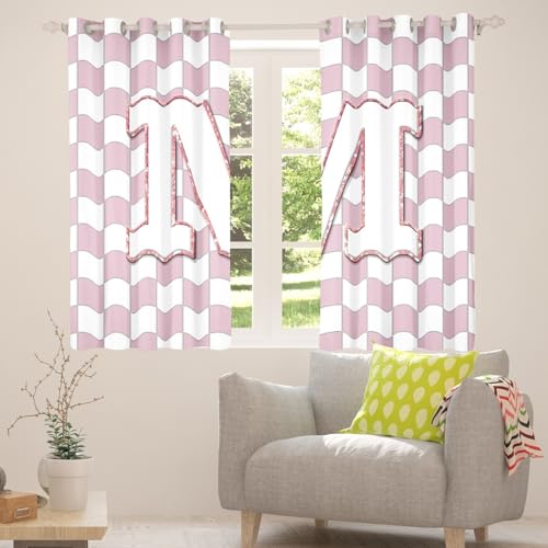 Image of Erosebridal Pink Initial M Window Curtains 38 inch Wx54 L Kawaii Plaid Checkered Blackout Curtains for Kids Girls Bedroom,Cute Personalized Monogram Window Treatments Grids Gingham Drapes Decor 2 Panels