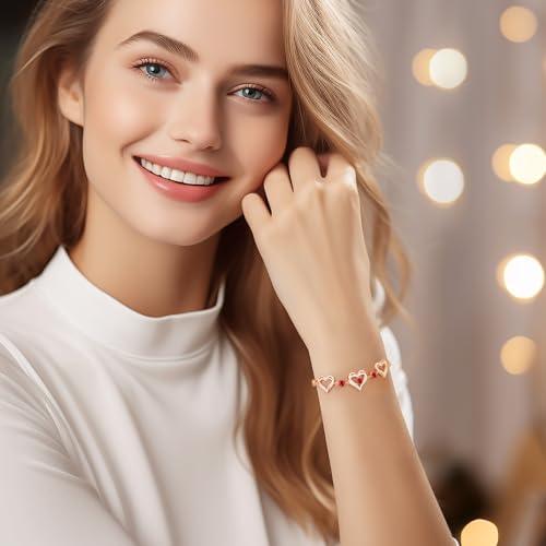 CDE Forever Love Heart Charm Link Bracelet for Women, 925 Sterling Silver Birthstone Bracelet Mother's Day Gift Anniversary Christmas Birthday Jewelry Gifts for Women Wife Her Girlfriend4