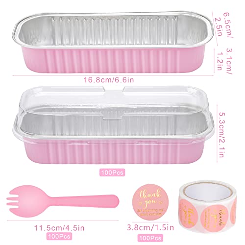 Ylnurac 100Pack Pink Aluminum Foil Mini Loaf Pans With Lids, 6.8 Oz Rectangle Baking Cups Muffin Tins,Disposable Baking Tins Mini Baking Pans Tins Holders For Brownie Mini Cake Bread #TOP6