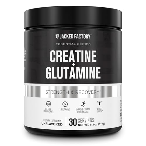 Creatine + Glutamine – Creatine Supplement with L-Glutamine for Muscle Recovery, Muscle Growth, Increased Strength, Enhanced Energy Output, and Gut Health – 30 Servings, Unflavored