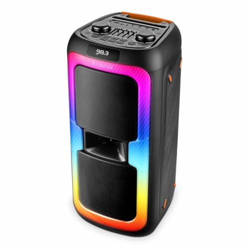 Image of OBAGE 100W Party Speaker with Wireless Karaoke Mic | Dual 8 inch Drivers & 2.5 inch Tweeter | 8000mAh Battery with Up to 8 Hours Playtime | Bluetooth v5.3, Digital EQ