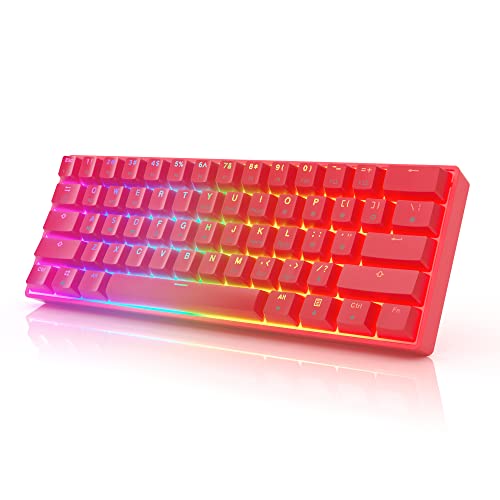 GK61 Mechanical Gaming Keyboard 60 Percent | 61 RGB Rainbow LED Backlit Programmable Keys | USB Wired | for Mac and Windows PC | Hotswap Gateron Optical Red Switches | Red