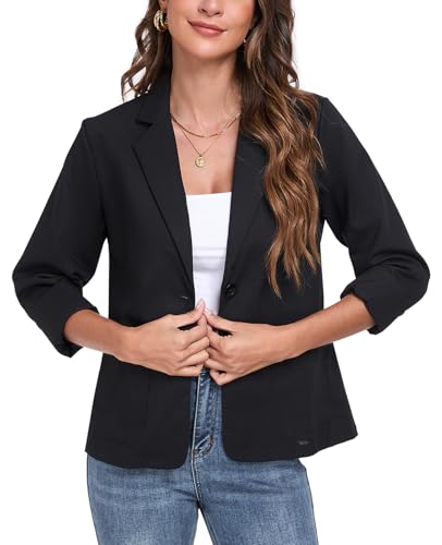 Womens Linen Blazer Long Sleeve Lightweight Work Office Jackets Casual Summer Lapel Button Blazers with Pockets4