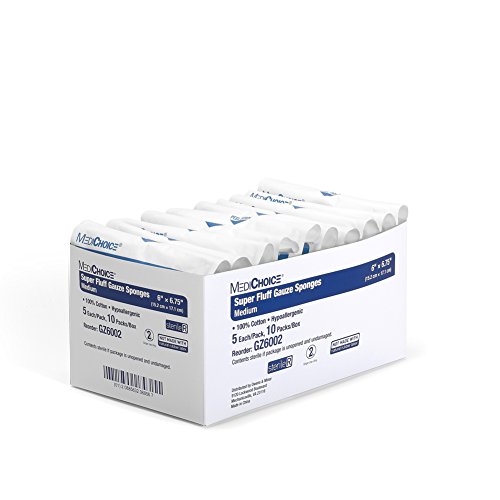 MediChoice Super Fluff Gauze Sponge, 6 Inch x 6.75 Inch, 5/Pack, 100% Cotton, Hypoallergenic, Single Use,1314GZ6002 (Case of 120) miniatura 1