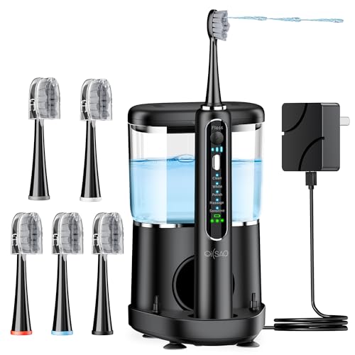OILSAO Electric Toothbrush with Water Flosser Combo in One,500ML,Black
