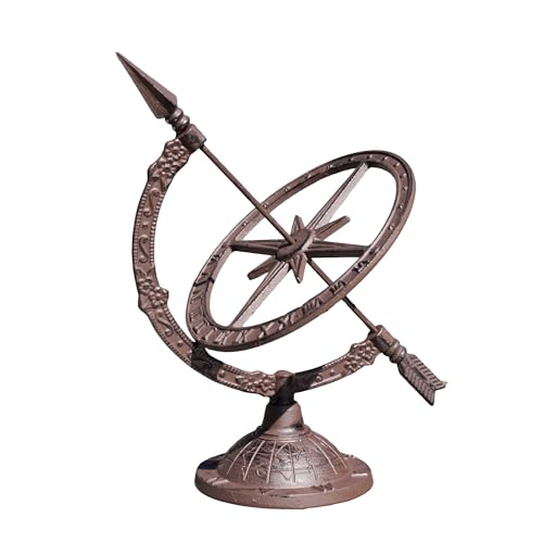 Darthome Cast Iron Armillary Sundial 32x39x25cm Antique Brown Arrow Garden Outdoor Heavy Sun Clock