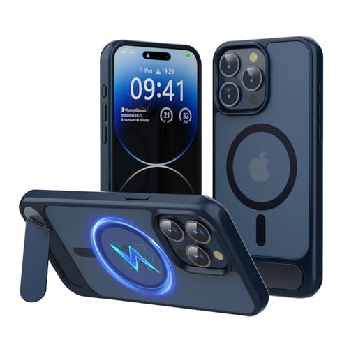 Image of Marsrider Compatible with iPhone 15 Pro Max Case with Stand, [Upgraded Metal Invisible Kickstand] [Frosted Hard Back & Soft TPU Bumper],Fit with MagSafe Slim Phone Case for 15 Pro Max 6.7'', Black