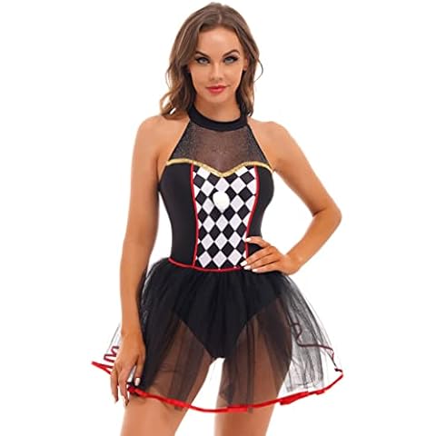 Freebily Women's Sexy Harlequin Clown Bodysuit Cover
