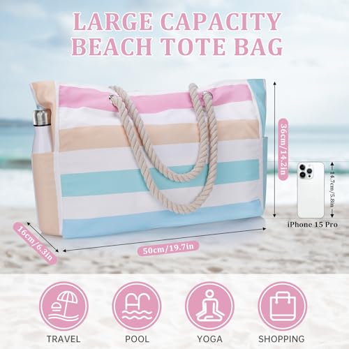 Stylish Waterproof Beach Tote Bag for Women, Large Capacity Zipper Closure with Rope Shoulder Straps 5