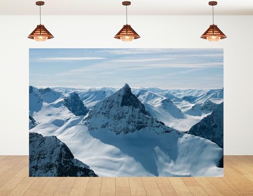 10x10ft Snow Covered Mountain Peak Backdrop with Clear Blue Sky
