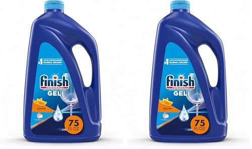 Image of Finish Gel Liquid Dishwasher Detergent, Advanced Deep Cleaning Power Dish Soap, Fights Tough Stains, Dishwasher Soap, Septic Safe & Plastic-Free Dish Detergent, Orange Scent, 75oz (Pack of 2)