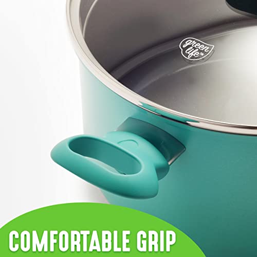 Greenlife Soft Grip Diamond Healthy Ceramic Nonstick, 6Qt Stock Pot With Strainer Lid, Pfas-Free, Dishwasher Safe, Turquoise #TOP4