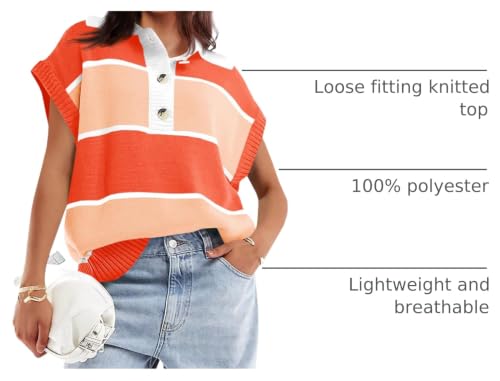 Image of Saodimallsu Women's V Neck Button Down Striped Short Sleeve Knit Sweater
