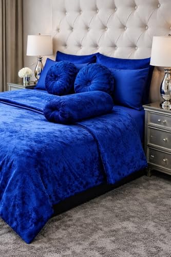 Image of Sands Luxurious 6Pc Bedding Set for Winter, 1 Double Duvet Cover,1 Double Bed bedsheet, 2 Pillow Covers, 2 Round Cushions, Ultra Soft Woollen Bedsheet Set- 90X100 inches (Navy Blue)