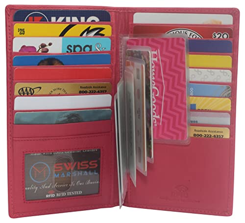 RFID Blocking Bifold Genuine Leather Credit Card ID Holder Long Wallet (Hot Pink)4