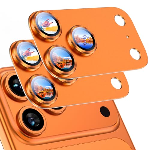 Image of Uyiton Compatible with iPhone 17 Pro Camera Lens Protector - [Not Easy to Break][Strong Adsorption][Case-Friendly] Metal Tempered Glass Rear Camera Screen Cover - Cosmic Orange, 2 Packs