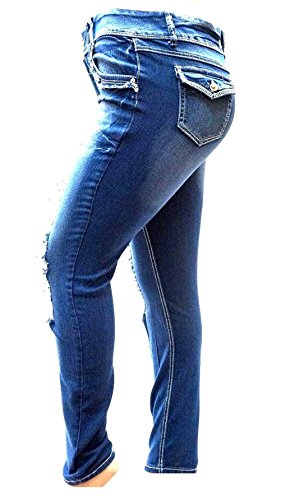 Jack David Womens Plus Size Distressed Ripped Destroy Blue Denim Jeans Skinny Pants4