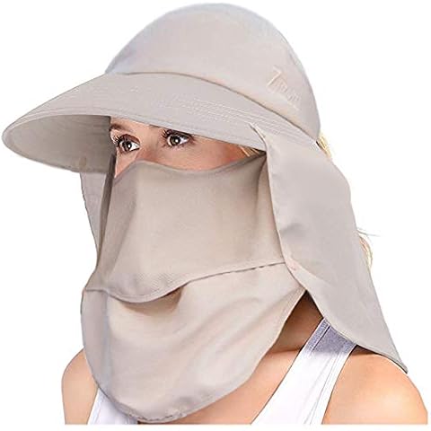 Women's Wide Brim Sun Hat – Multifunctional UPF 50 Protection Bucket Fishing Hat Cap Detachable Flap Khaki Cover