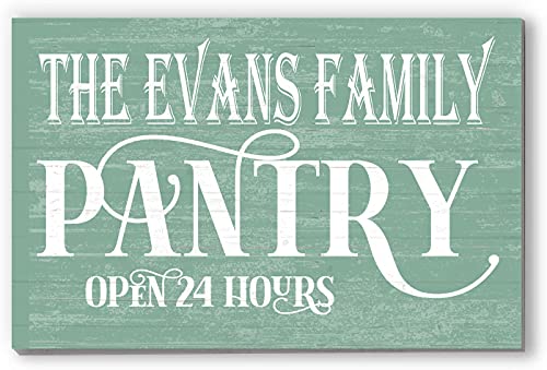 Personlaized Kitchen Pantry Sign Farmhouse Wall Décor Custom Open 24 Hours Sign for Mother's Day, Birthday, New Home, Couples Gift Idea (Green)