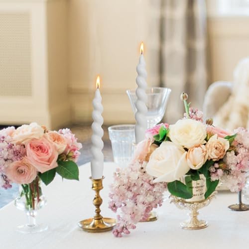 Image of Spiral Taper Candles Unscented Twisted Candlesticks 7.5 Inch Smokeless White Handmade Short Candle Stick for Wedding Dinner Decor Creative Gifts 2 PCS
